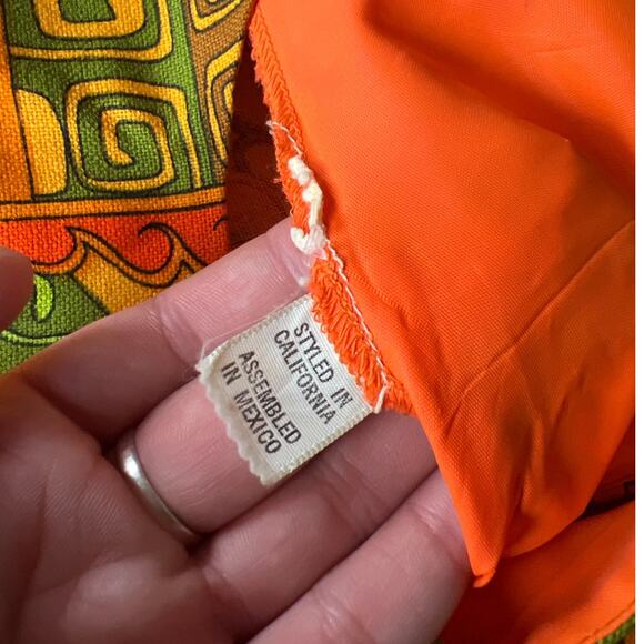 VIntage 60's Orange Patterned Square Women's Dress XS/S Made In Mexico - Picture 5 of 8